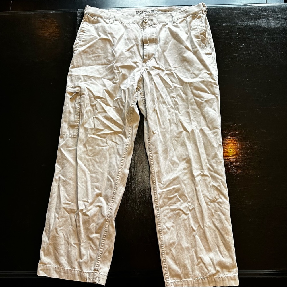 Retro Dockers 38x30 Cream White Cargo Look Pant Wide Leg Dad Jean Denim bootcut